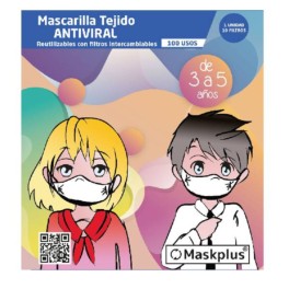 Maskplus Mascarilla Niños 3 a 5 años Reutilizable 100 usos, 1 unidad | Farmaconfianza