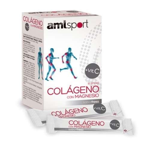 AMLSport Colágeno con Magnesio y Vitamina C, 20 sticks sabor fresa