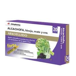 ARKOPHARMA Arkofluido Forte con Alcachofa, Hinojo, Mate y Uva, 20 ampollas.