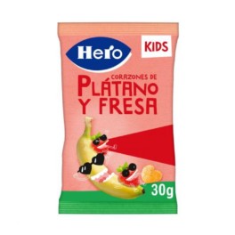 Hero Kids Snack Corazones de Plátano y Fresa, 30 g