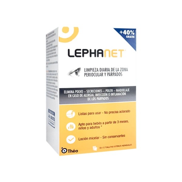 Lephanet Toallitas Estériles para la higiene de párpados, 30 + 12 toallitas gratis