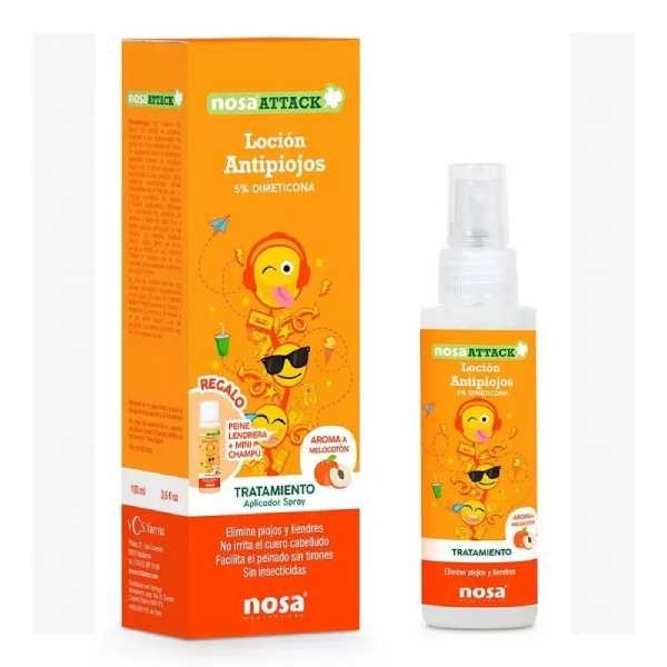 Nosa Attack Loción Antipiojos 5% Dimeticona Melocotón, 100 ml | Farmaconfianza