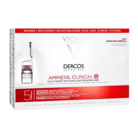 Vichy Dercos Aminexil Clinical 5 Tratamiento Anticaída Mujer, 21 monodosis | Farmaconfianza