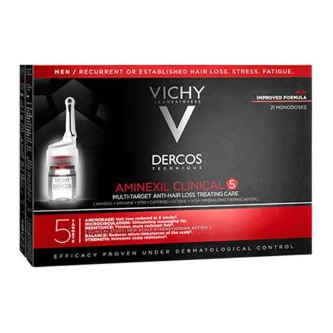 NEW - Vichy Dercos Aminexil Clinical 5 Tratamiento Anticaída Hombre, 21 monodosis