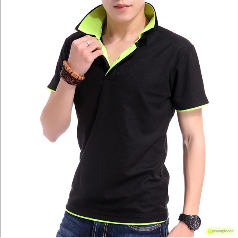 Polo de Cuello Alzado Negro y Verde - Hombre