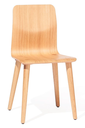 Silla fabricada por Ton en moldeado de madera de haya o roble con forma de asiento y respaldo anatómico en carcasa laminada de una sola pieza.