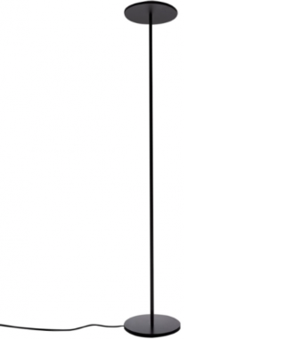 Lámpara de pie de diseño minimalista, se compone de dos discos unidos por un tubo en color negro