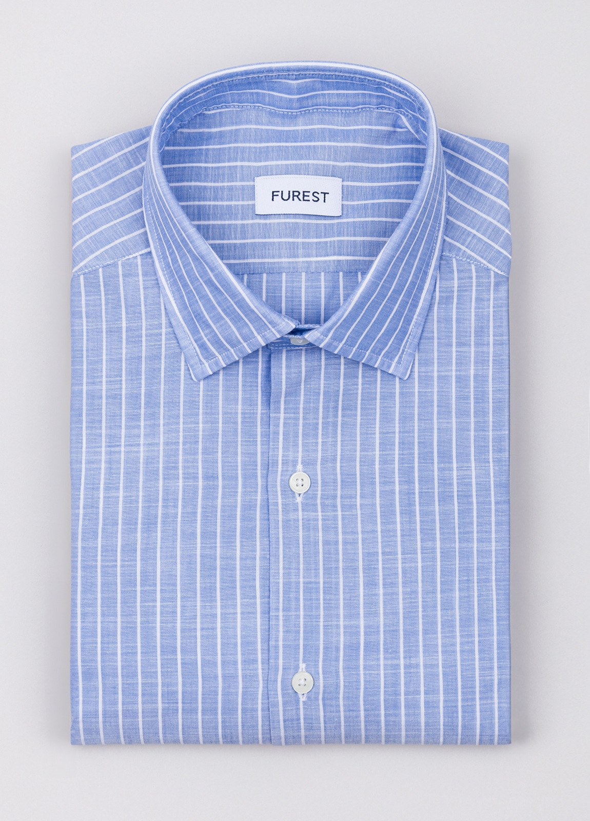 Camisa sport FUREST COLECCIÓN algodón y lino rayas color celeste - Ítem1
