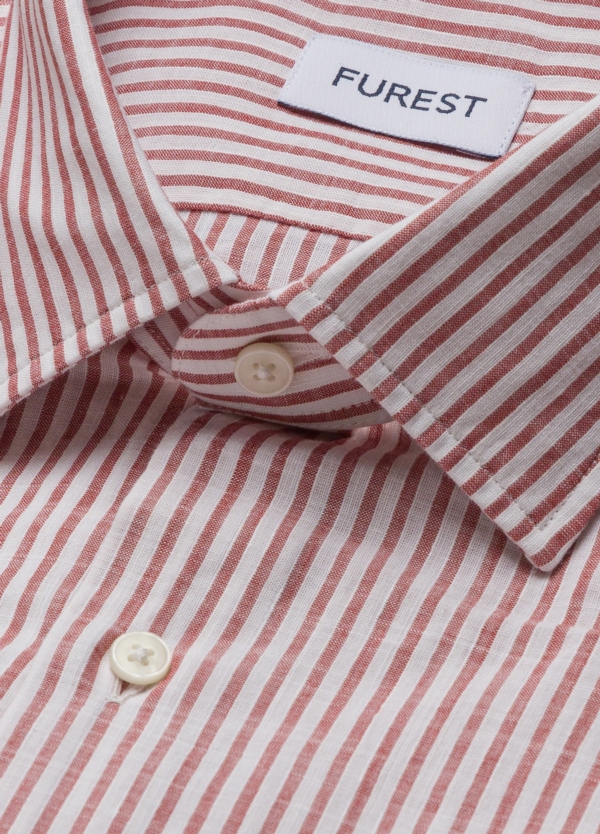 Camisa sport FUREST COLECCIÓN algodón y lino rayas color rojo