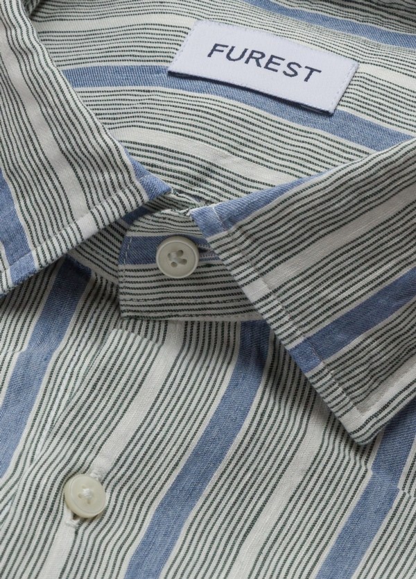 Camisa sport FUREST COLECCIÓN lino rayas azul y gris
