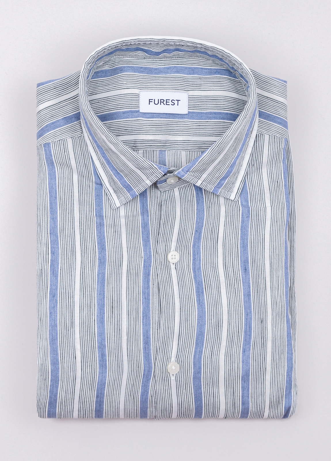 Camisa sport FUREST COLECCIÓN lino rayas azul y gris - Ítem1