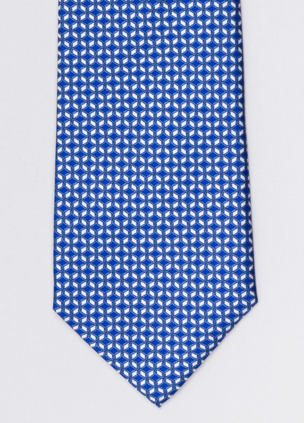 Corbata FUREST COLECCIÓN color azul con dibujo geométrico blanco