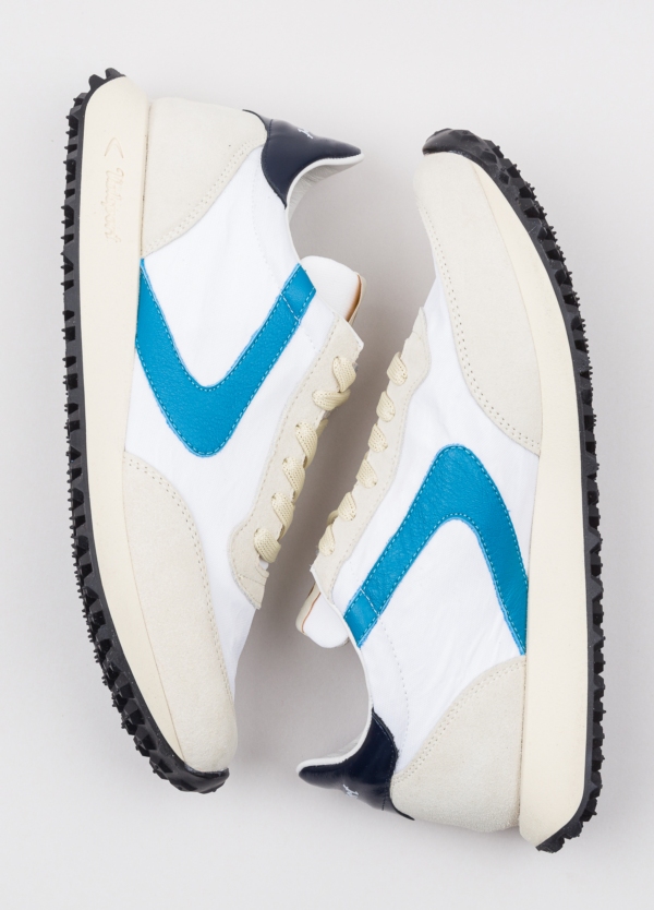 Sneakers VALSPORT blanca y beige con detalles azul y negro