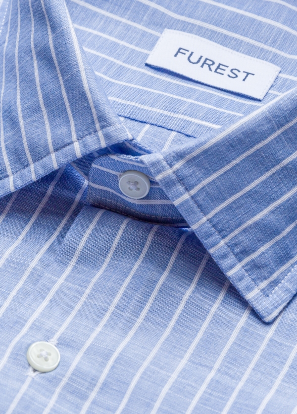 Camisa sport FUREST COLECCIÓN algodón y lino rayas color celeste