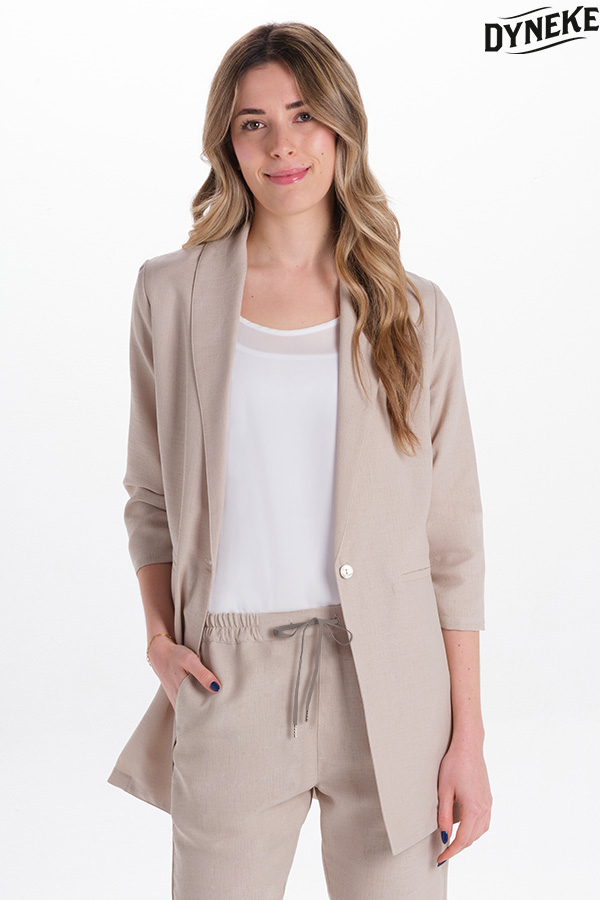 Levita beige mujer manga 3/4 fruncida
