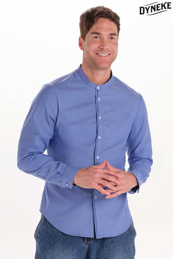 Camisa hombre cuello mao azul