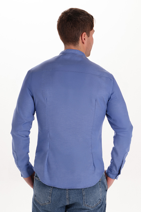 Camisa hombre cuello mao azul 1