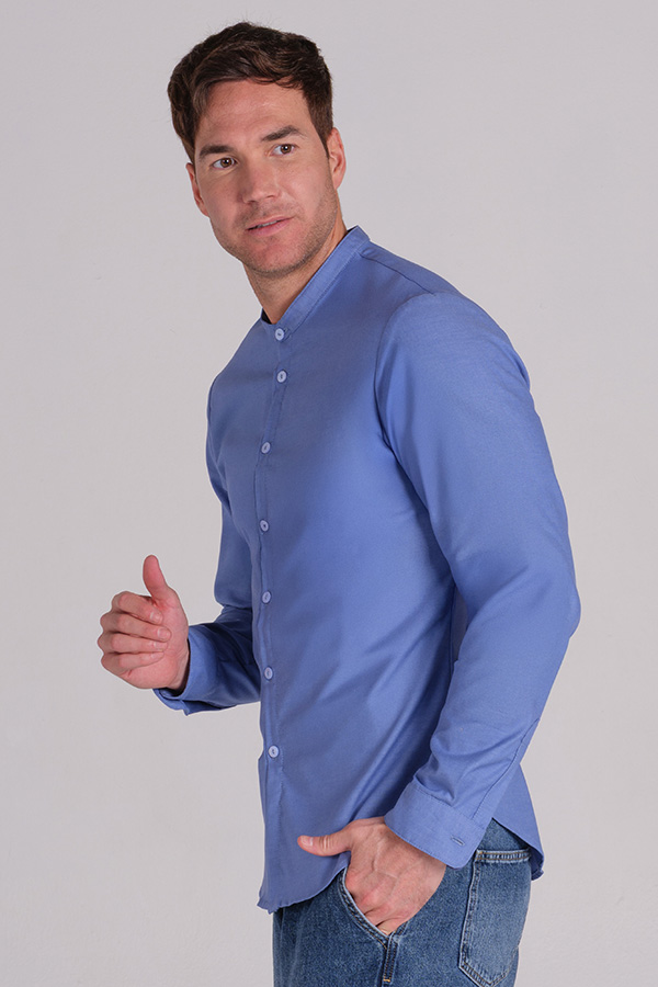Camisa hombre cuello mao azul 2