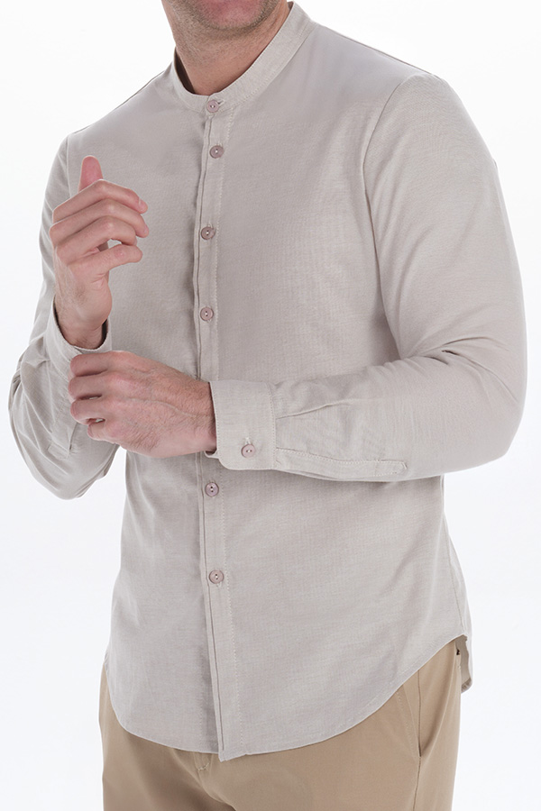 Camisa hombre cuello mao beige 2