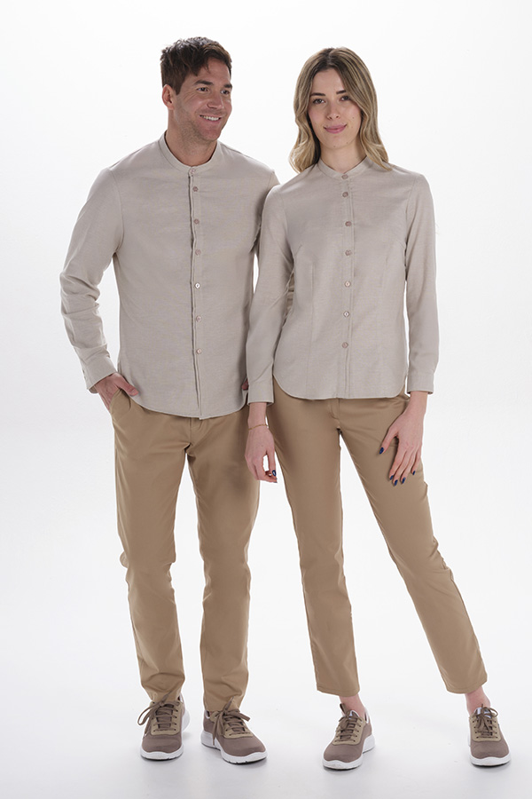 Camisa hombre cuello mao beige 3