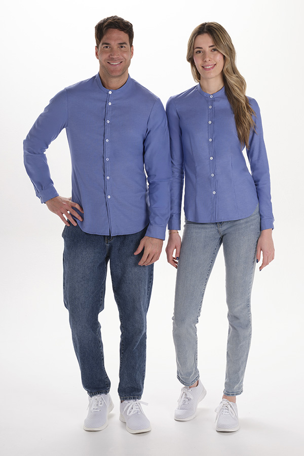 Camisa mujer cuello mao azul 2