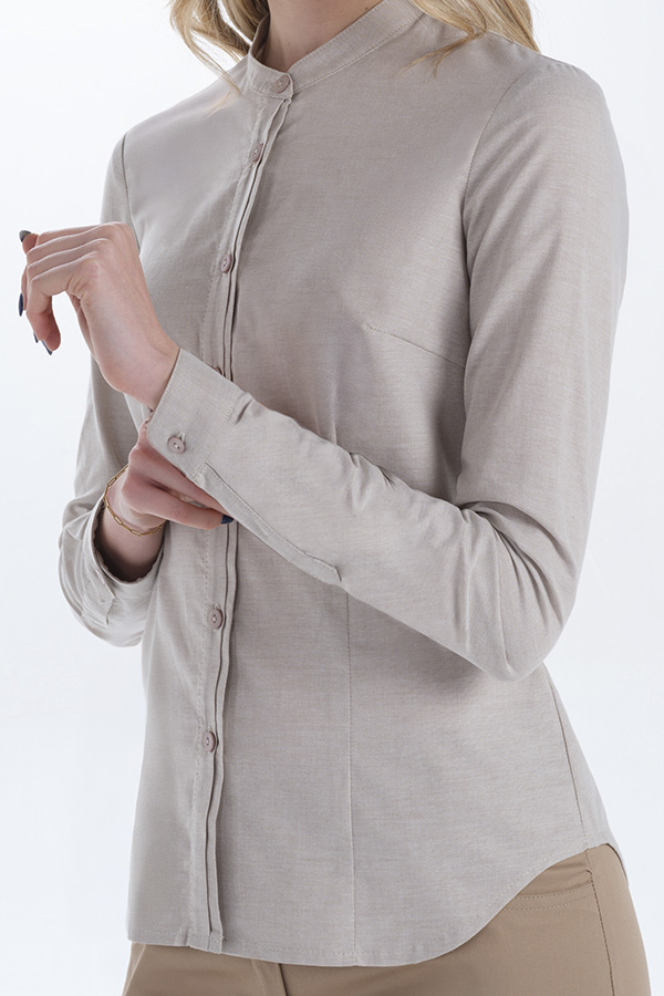 Camisa mujer cuello mao beige 2