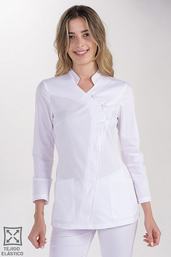 Chaqueta elástica m/l cruzada botones transparentes