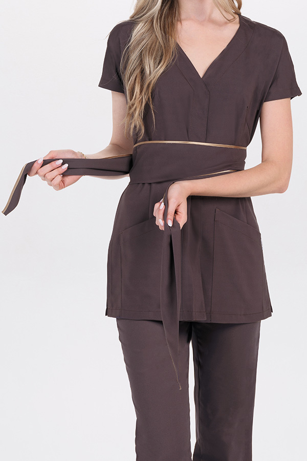 Chaqueta kimono elástica marrón con cinturón 2