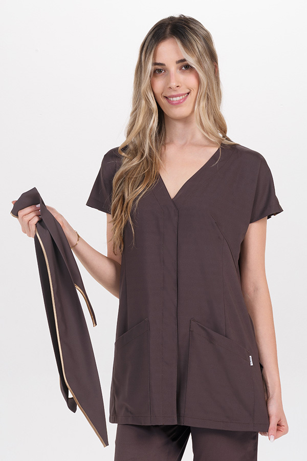 Chaqueta kimono elástica marrón con cinturón 3