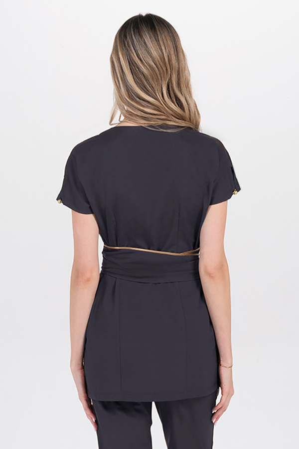 Chaqueta kimono elástica negra con cinturón 4