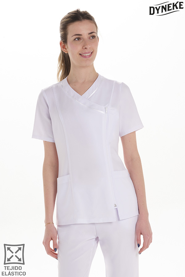 Chaqueta m/c microfibra elástica blanca raso