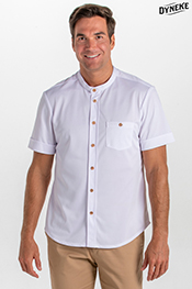 Camiseta blanca granito botón madera