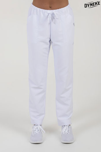 Pantalón laboral de mujer blanco con media cintura elástica y cordón Dyneke  