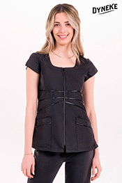 Chaqueta m/c microf.negra cintas raso