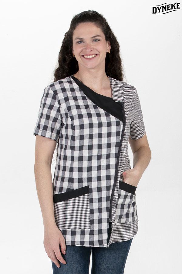 Bata corta m/c cuadro gris antracita