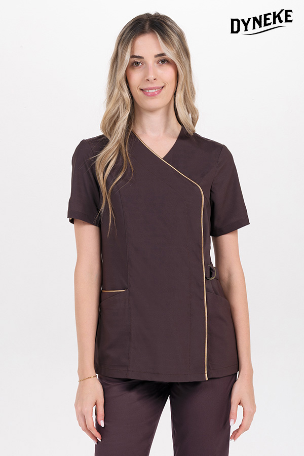 Chaqueta elástica marrón cruzada hebilla m/c