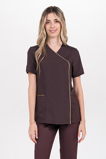 Chaqueta elástica marrón cruzada hebilla m/c