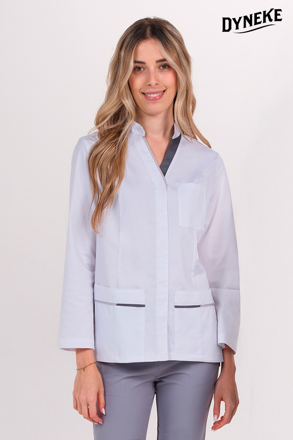 Chaqueta mujer doble vivo gris cremallera m/l