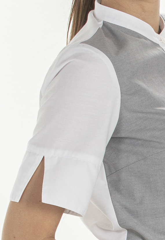 Camisa mujer manga corta combinado gris 1