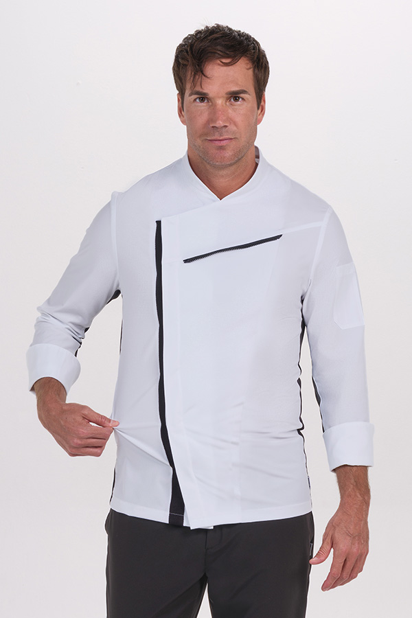 Chaqueta cocinero blanca con rejilla negra 1