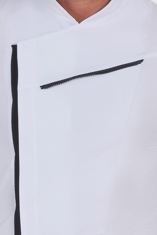 Chaqueta cocinero blanca con rejilla negra 2