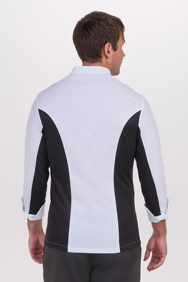 Chaqueta cocinero blanca con rejilla negra 3