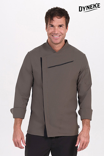 Chaqueta cocinero caqui con rejilla negra