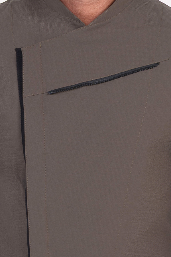 Chaqueta cocinero caqui con rejilla negra 1