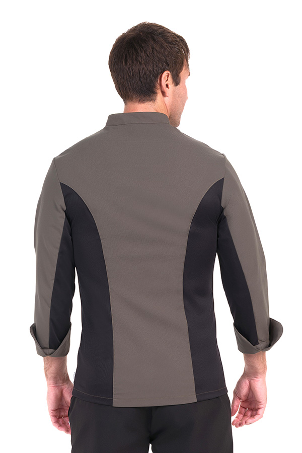 Chaqueta cocinero caqui con rejilla negra 3