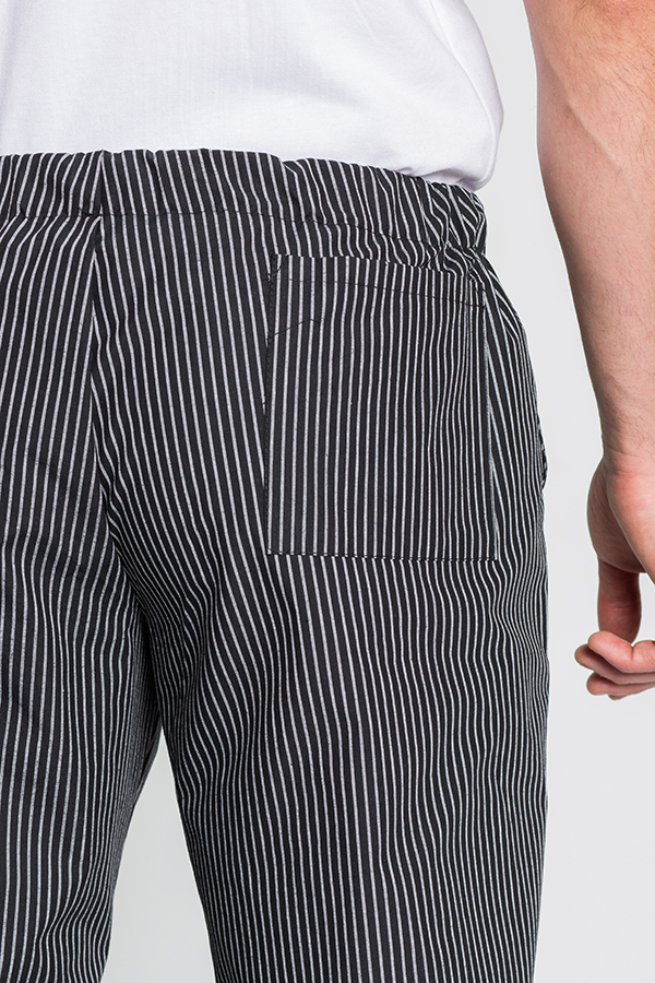 Pantalón negro con rayas blancas cocinero cinturilla con cordón