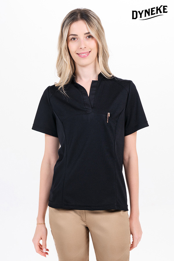 Polo mujer cuello mao pique negro