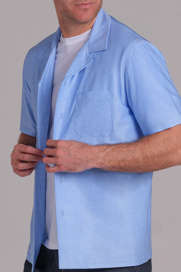 Camisa casual punto elástico celeste 2