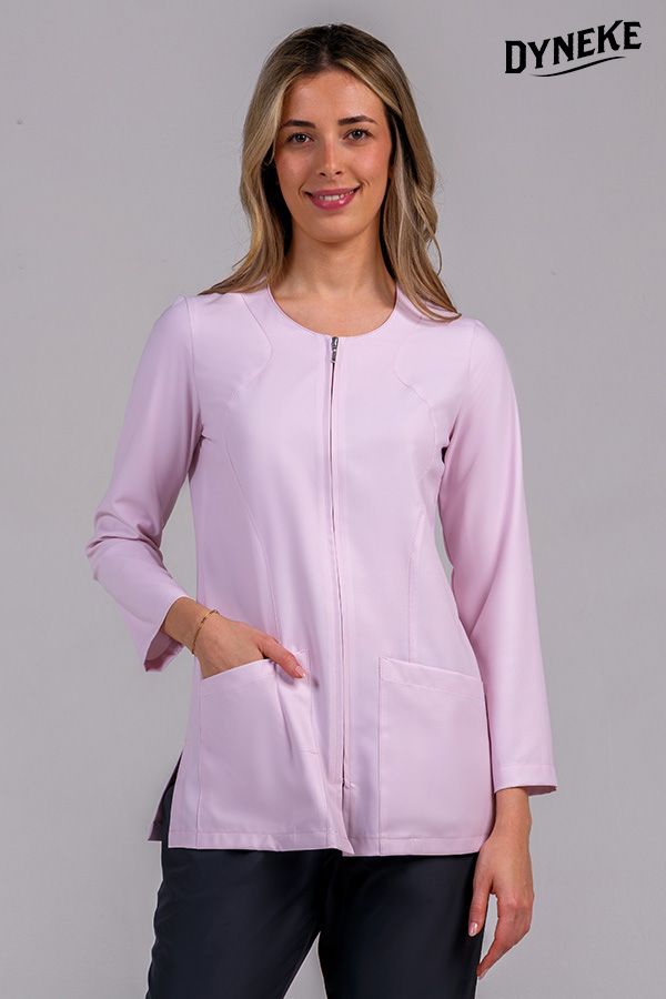 Chaqueta m/l elástica rosa líneas curvas.