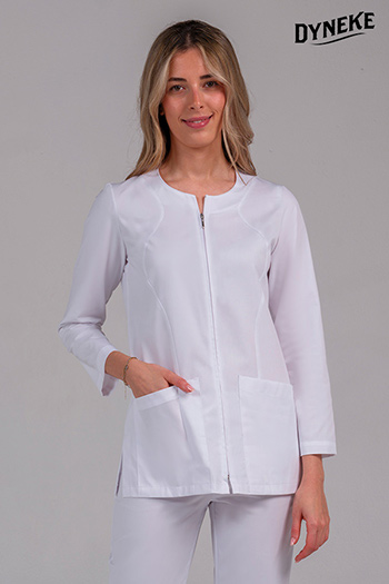 Chaqueta m/l blanca líneas curvas.